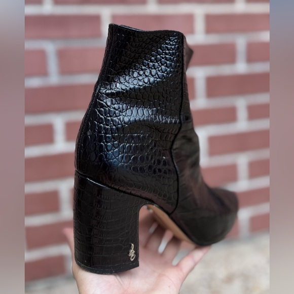 Sam Edelman Black Croc-Embossed Ankle Boots - Picture 2 of 11